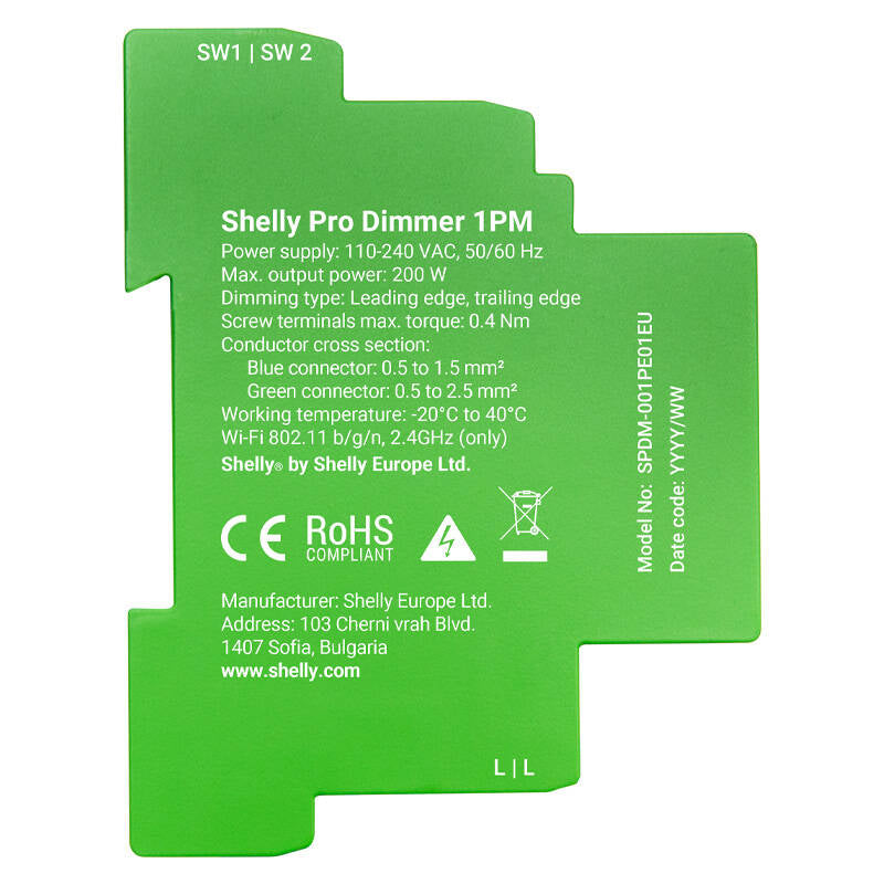 Shelly Pro Dimmer 1 DIN Rail Smart Switch, 1-channel
