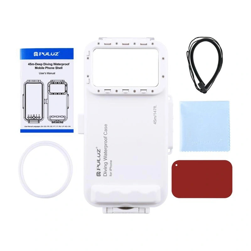 Puluz Waterproof Case (45m) for USB-C Smartphones for Underwater Photos and Videos (White)